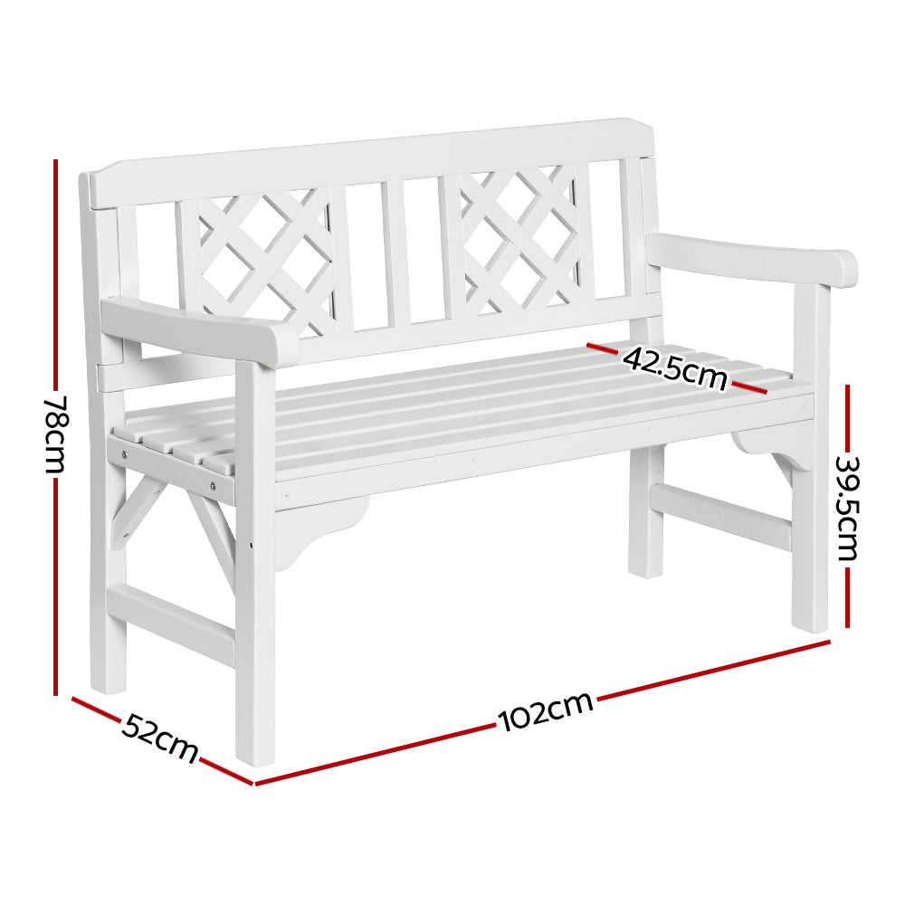 Gardeon Rustic 2 Seat Wooden Garden Bench | White Outdoor Patio