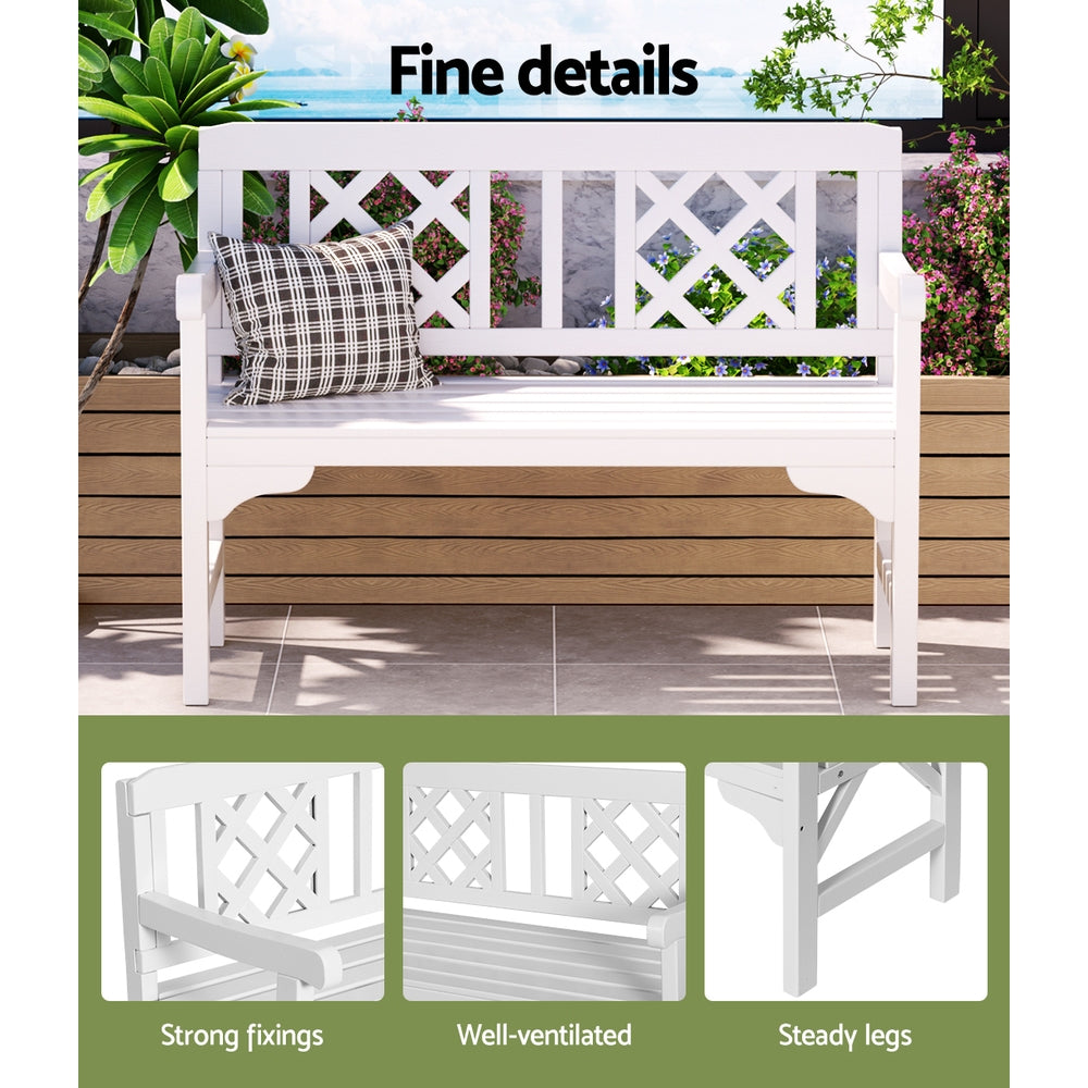 Gardeon Rustic 2 Seat Wooden Garden Bench | White Outdoor Patio