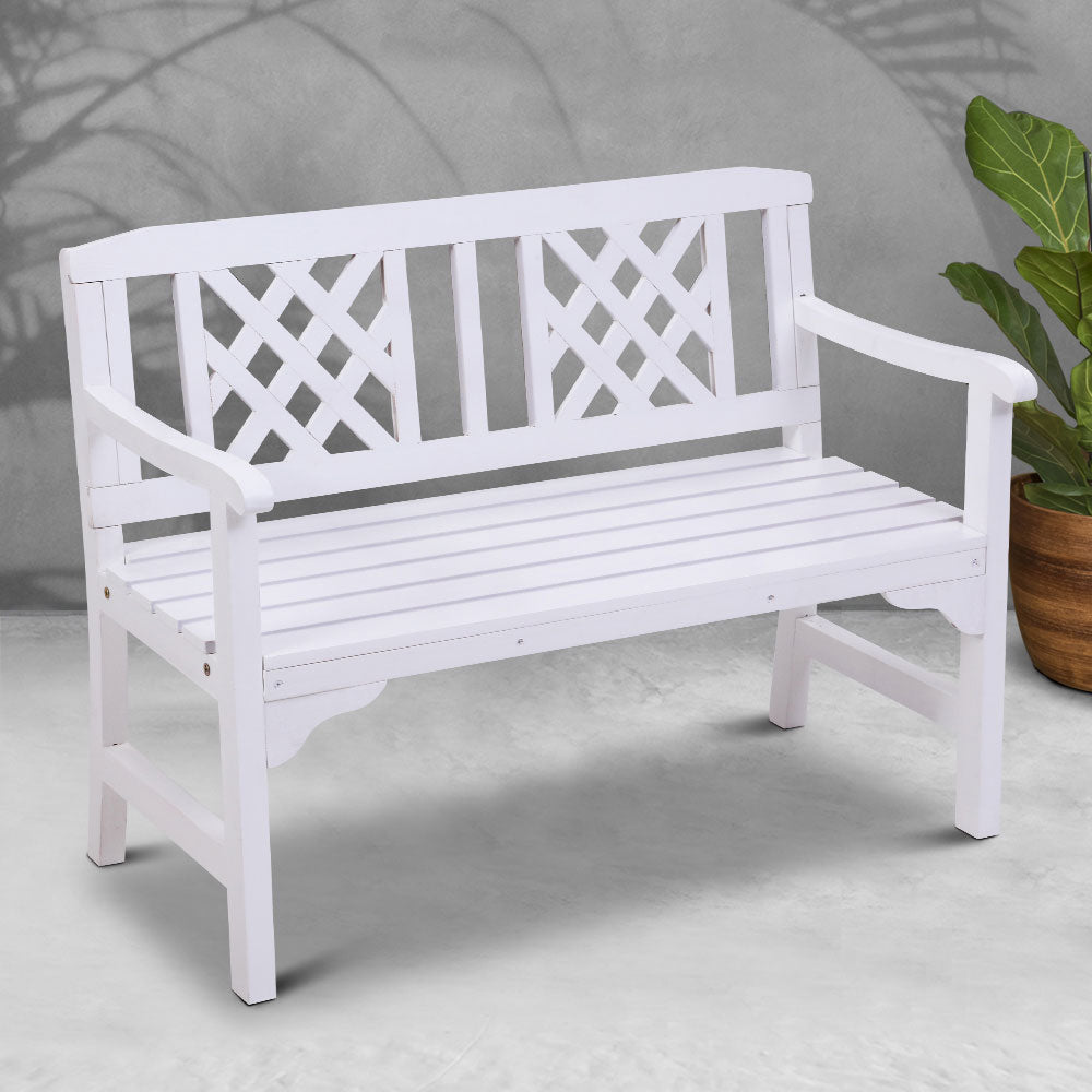 Gardeon Rustic 2 Seat Wooden Garden Bench | White Outdoor Patio