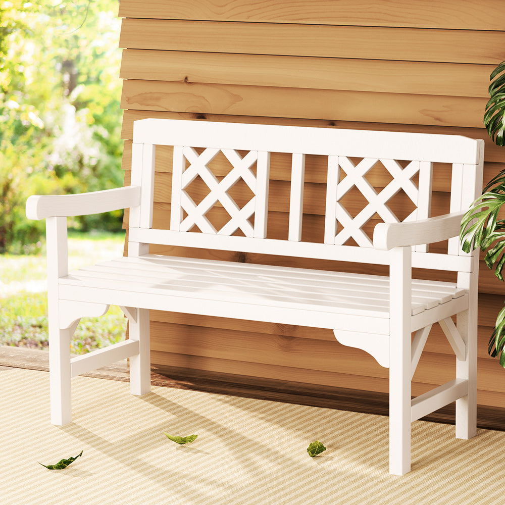 Gardeon Rustic 2 Seat Wooden Garden Bench | White Outdoor Patio