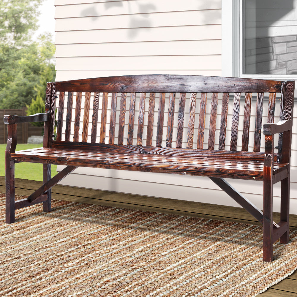 Gardeon 5FT Charcoal Wooden Garden Bench | 3 Seat Outdoor Chair