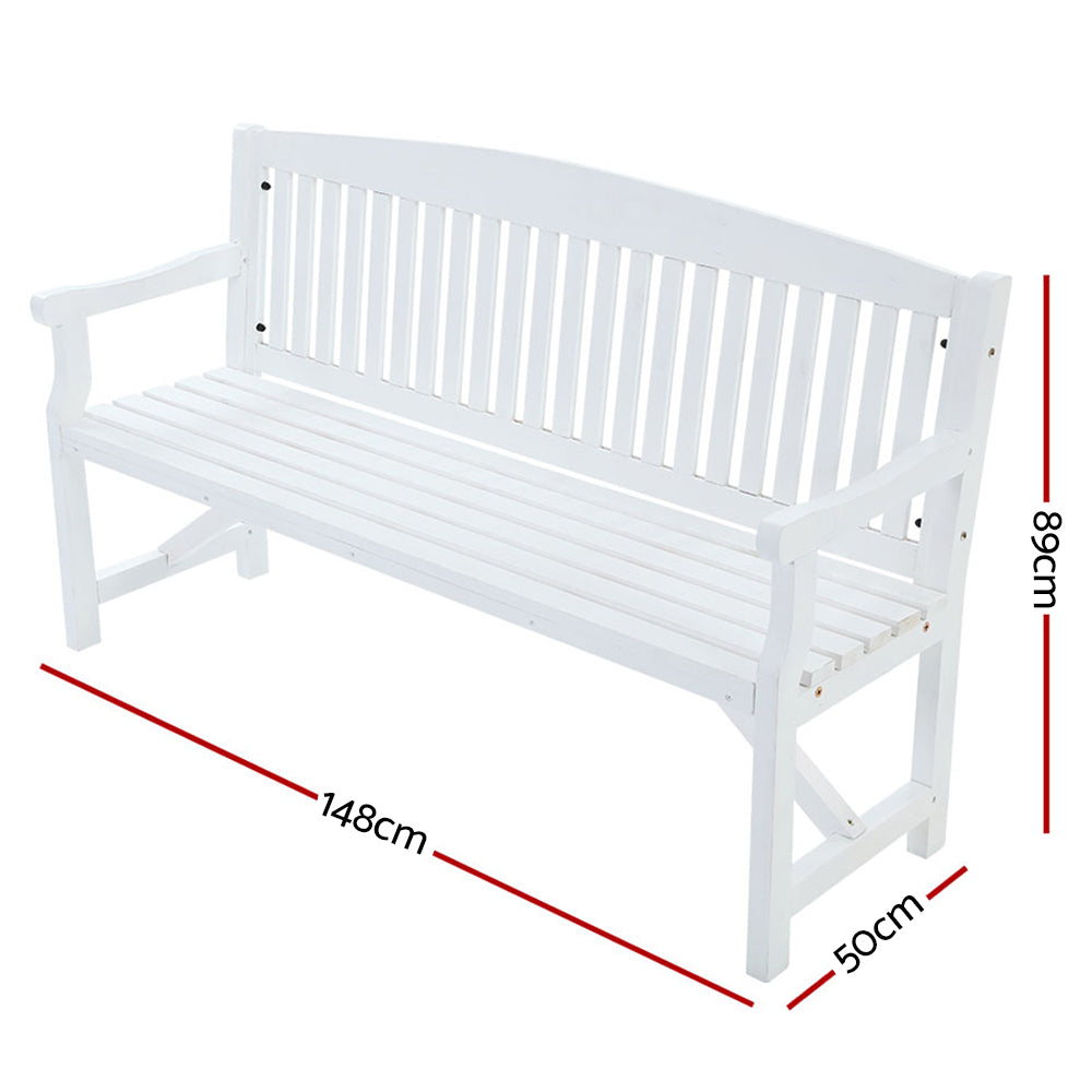 Gardeon 5FT White Wooden Garden Bench | 3 Seat Outdoor Patio Chair