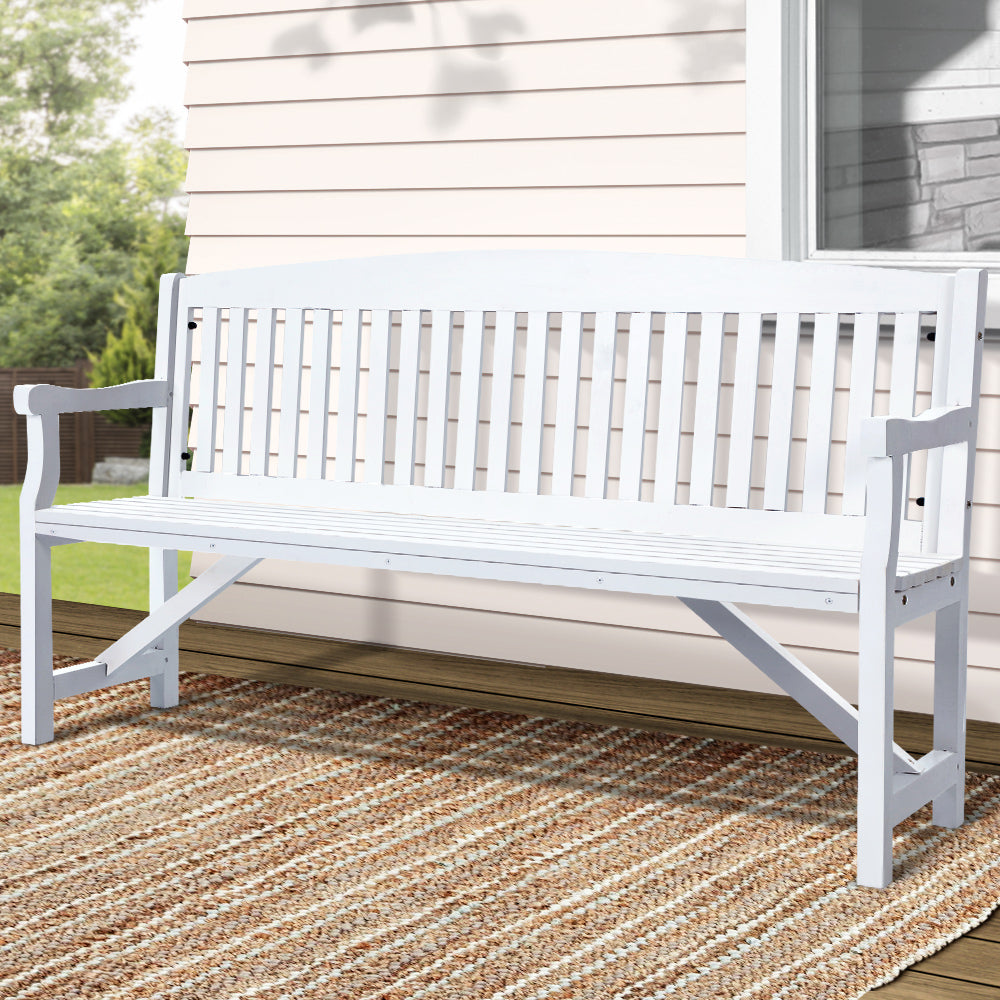 Gardeon 5FT White Wooden Garden Bench | 3 Seat Outdoor Patio Chair