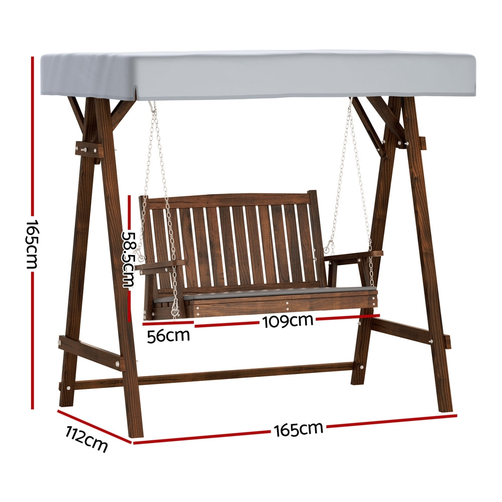 Gardeon 2 Seater Wooden Outdoor Swing Chair with Canopy