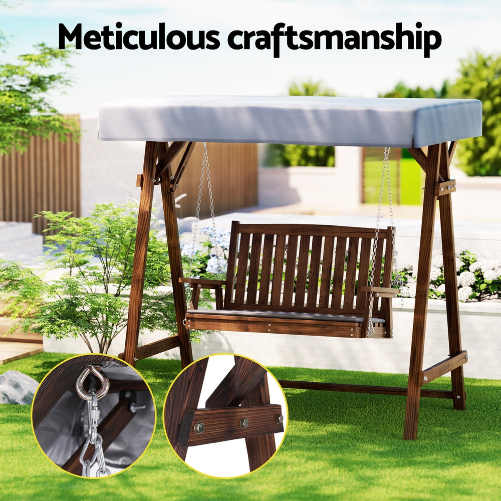 Gardeon 2 Seater Wooden Outdoor Swing Chair with Canopy