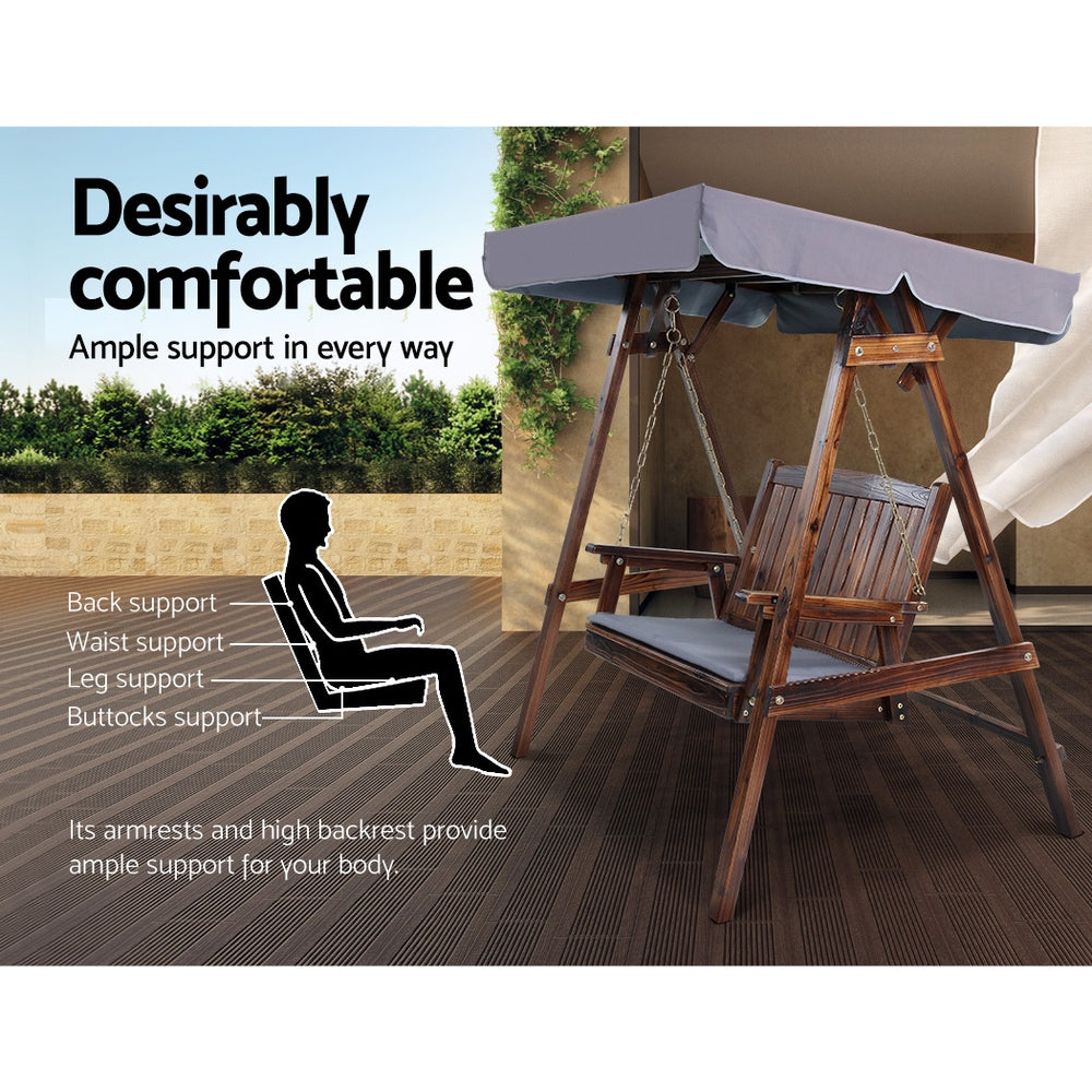 Gardeon 2 Seater Wooden Outdoor Swing Chair with Canopy