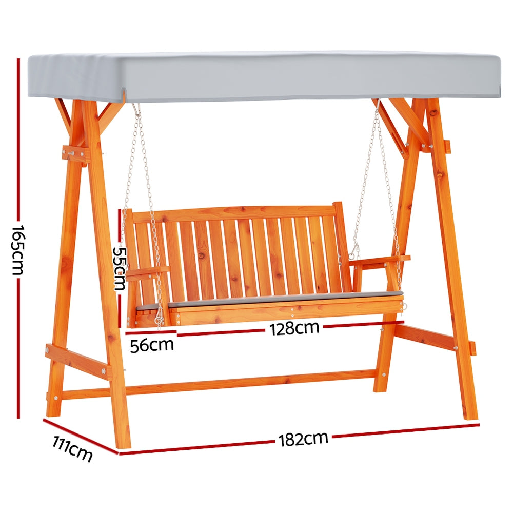 Gardeon 3 Seater Wooden Outdoor Swing Chair with Canopy