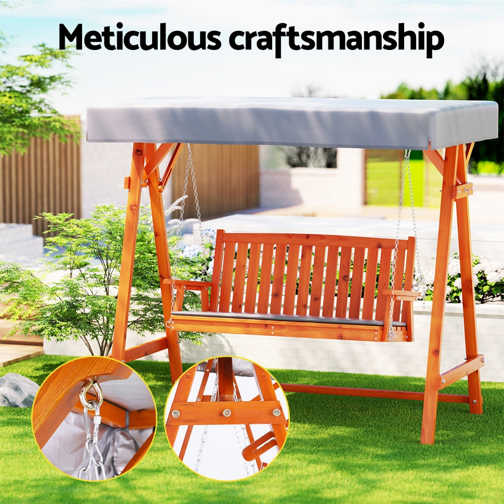 Gardeon 3 Seater Wooden Outdoor Swing Chair with Canopy