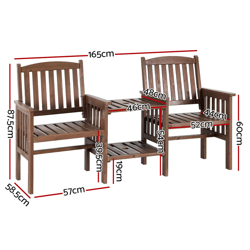 Gardeon 2 Seater Wooden Garden Bench with Table | Outdoor Patio Set