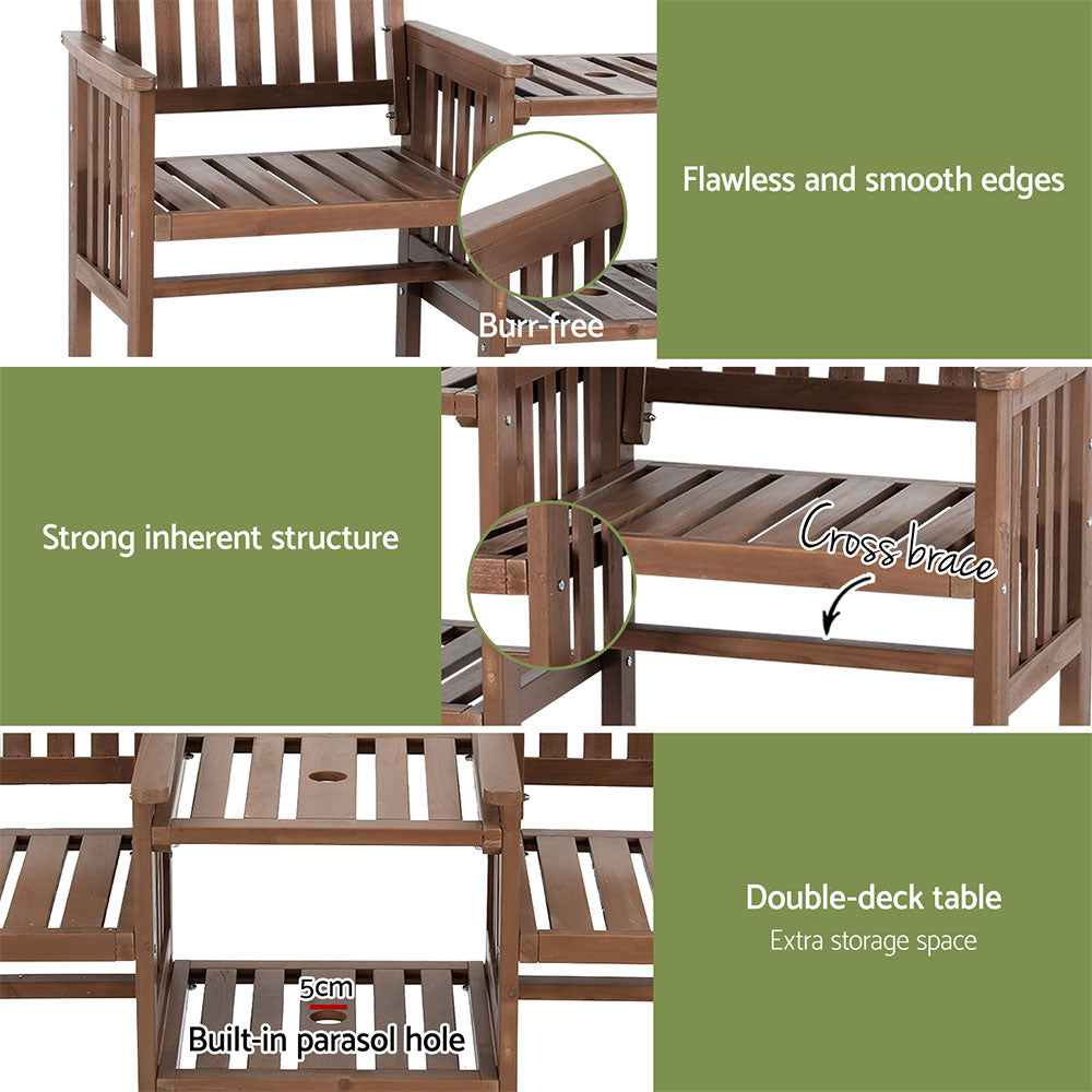 Gardeon 2 Seater Wooden Garden Bench with Table | Outdoor Patio Set