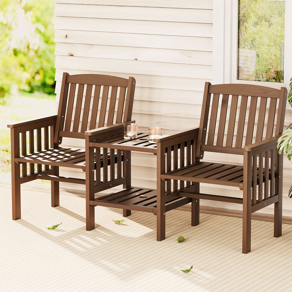 Gardeon 2 Seater Wooden Garden Bench with Table | Outdoor Patio Set