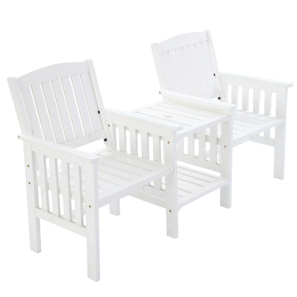 Gardeon White Wooden Garden Bench with Table | Outdoor Loveseat