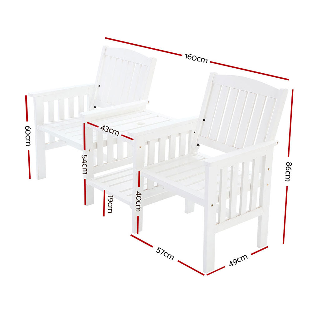 Gardeon White Wooden Garden Bench with Table | Outdoor Loveseat