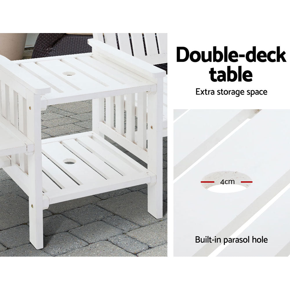 Gardeon White Wooden Garden Bench with Table | Outdoor Loveseat