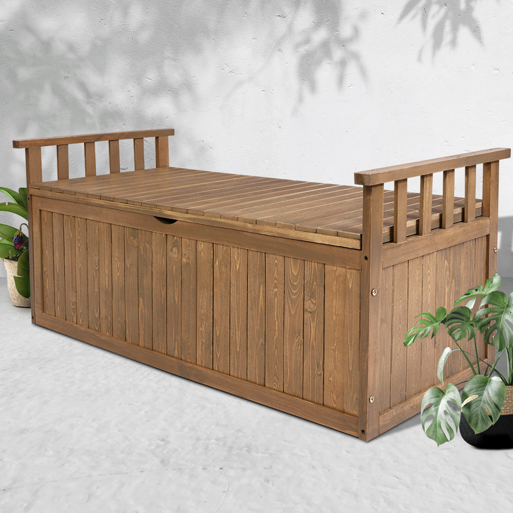 Gardeon Wooden Outdoor Storage Bench Box 129cm | Natural