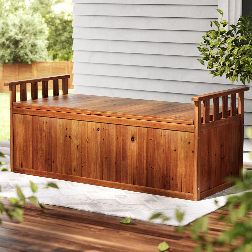 Gardeon Wooden Outdoor Storage Bench Box 129cm | Natural