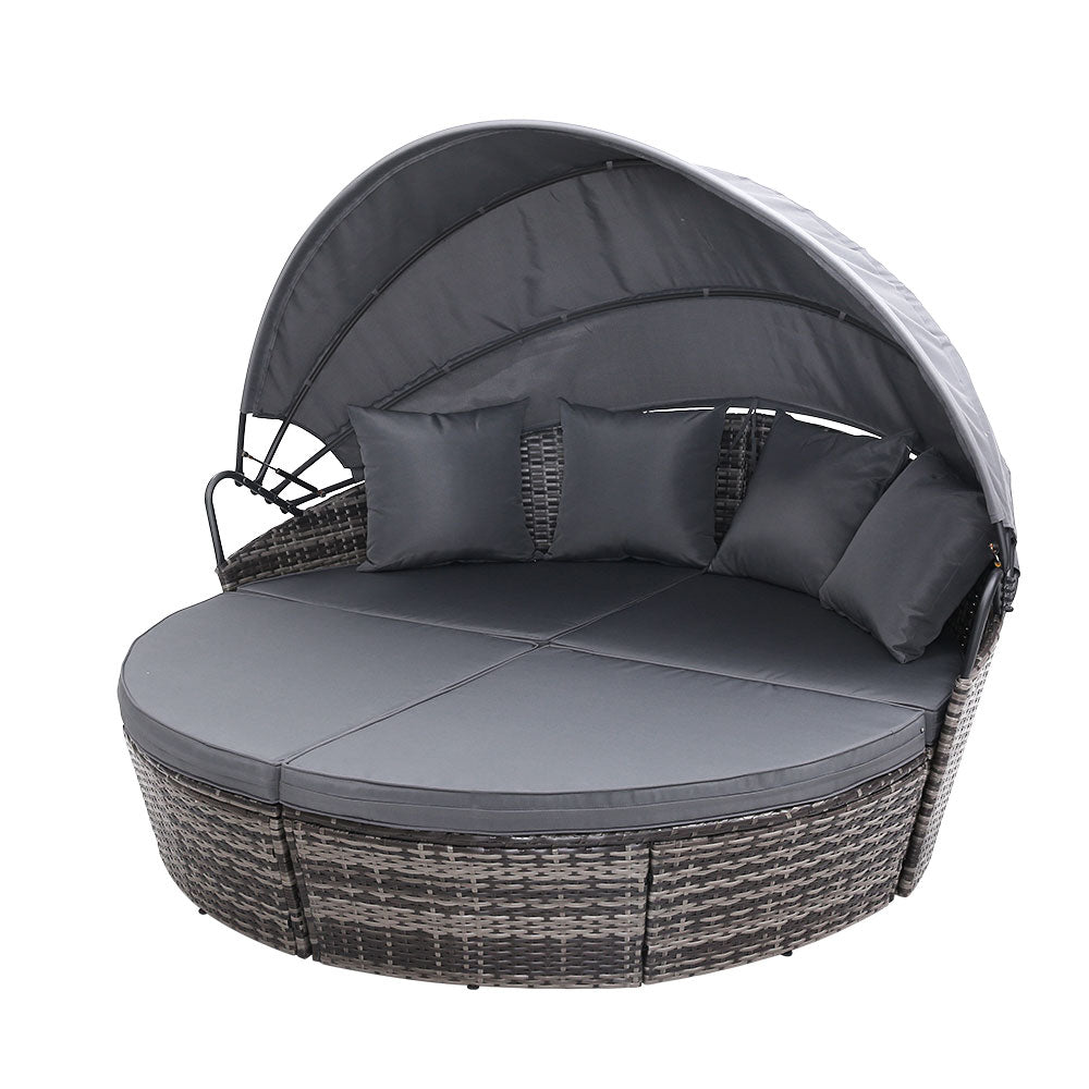 Gardeon Outdoor Wicker Day Bed with Canopy | Grey Sun Lounge