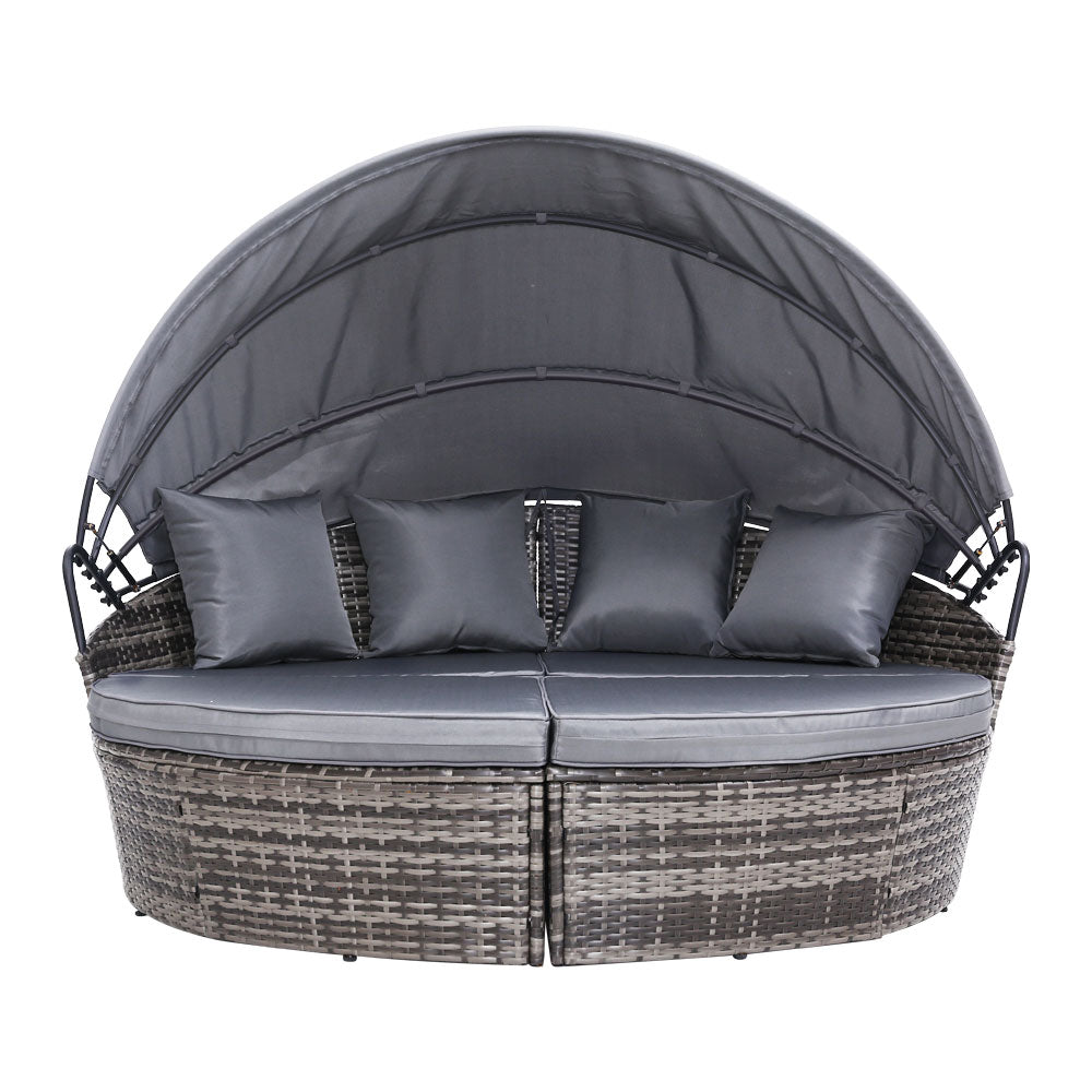 Gardeon Outdoor Wicker Day Bed with Canopy | Grey Sun Lounge