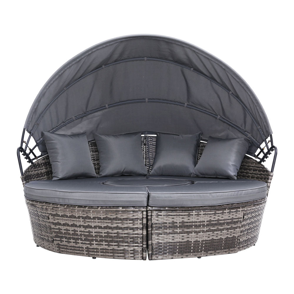 Gardeon Outdoor Wicker Lounger with Canopy | Grey Sun Bed