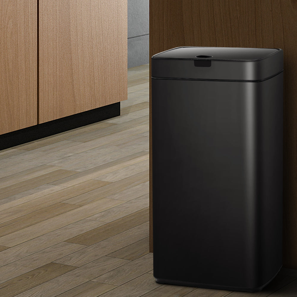 Devanti 45L Motion Sensor Rubbish Bin | Automatic Black Steel