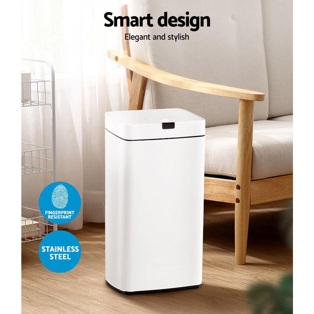 Devanti 45L Motion Sensor Rubbish Bin Automatic White Steel