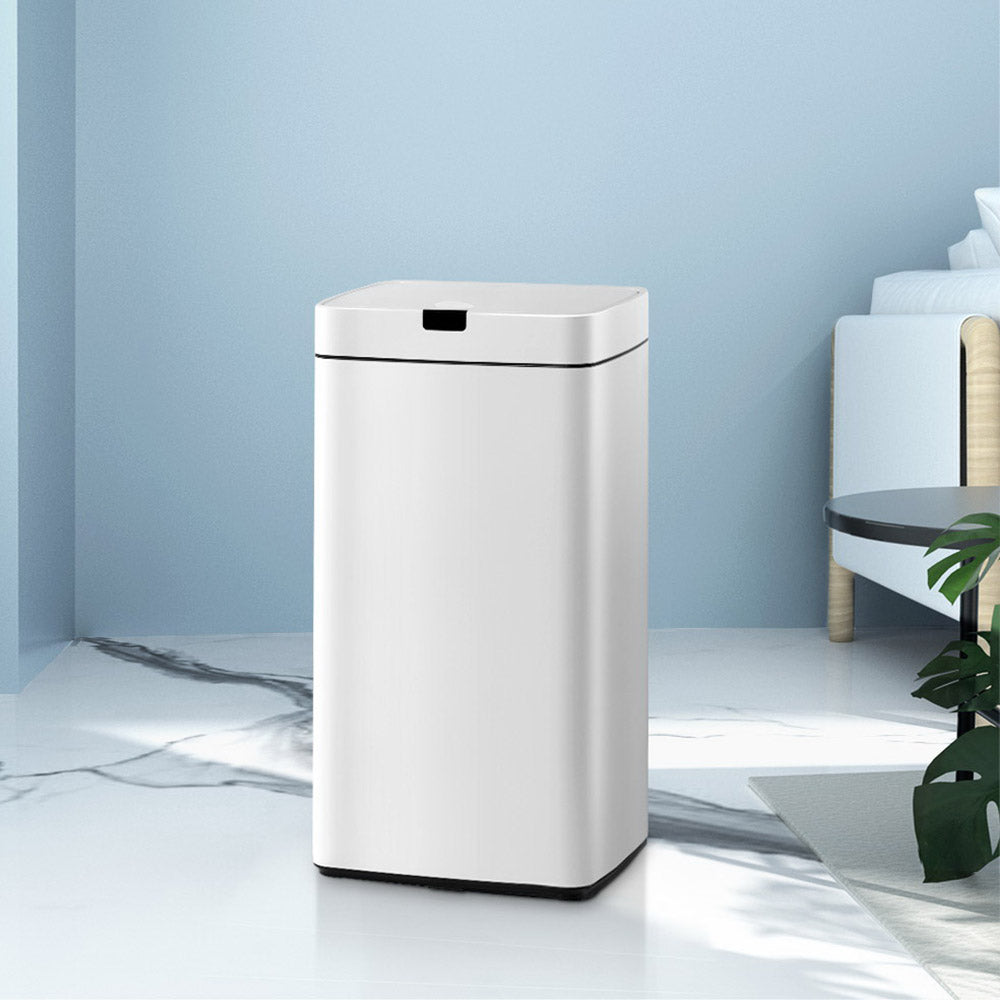 Devanti 45L Motion Sensor Rubbish Bin Automatic White Steel