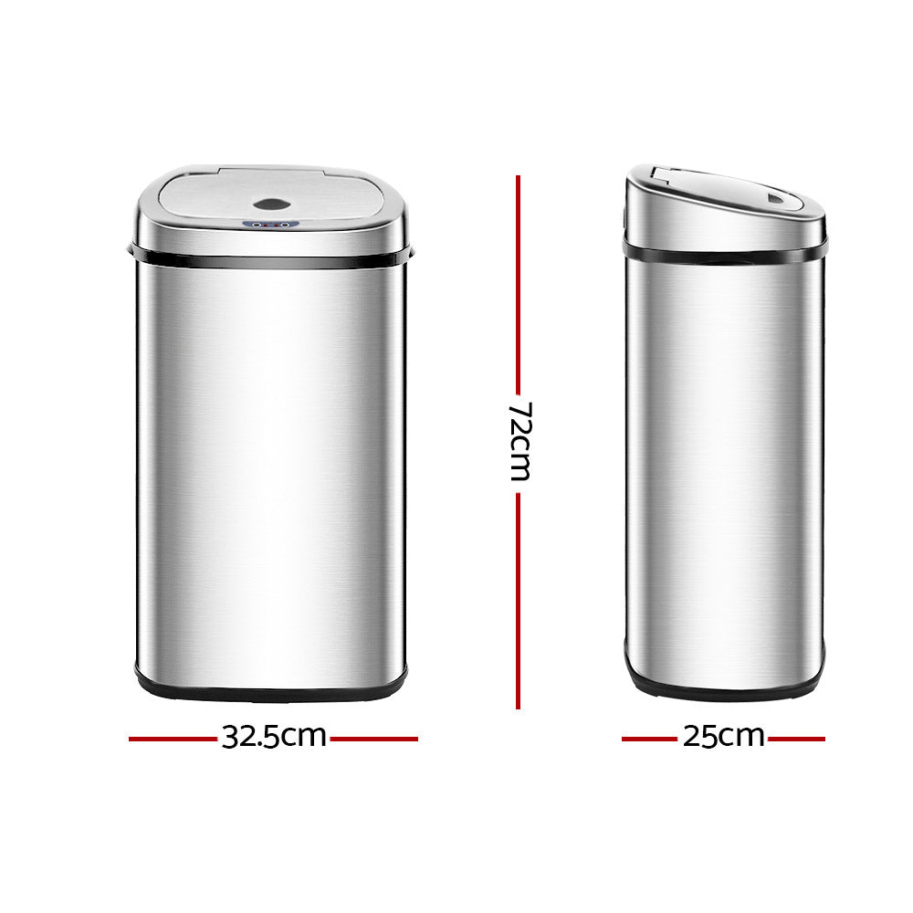 Devanti 50L Motion Sensor Stainless Steel Rubbish Bin