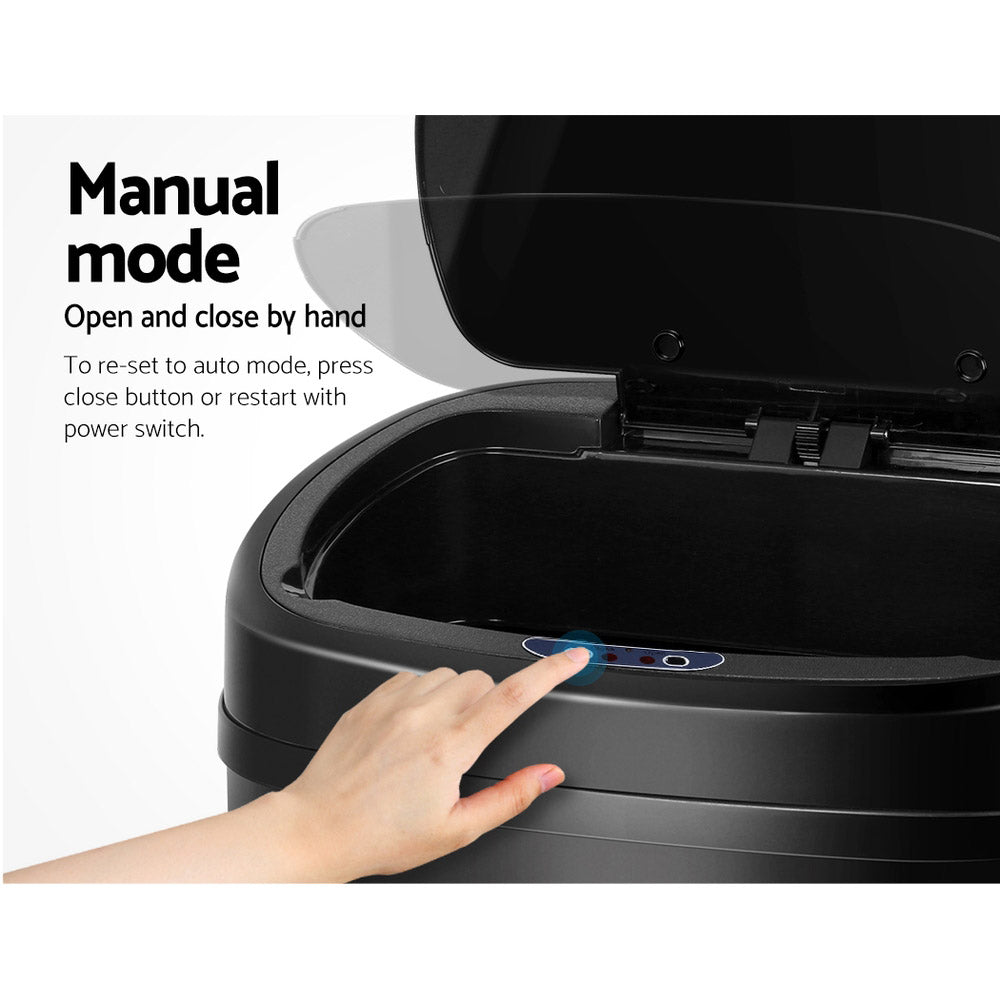 Devanti 58L Automatic Motion Sensor Rubbish Bin in Black Steel