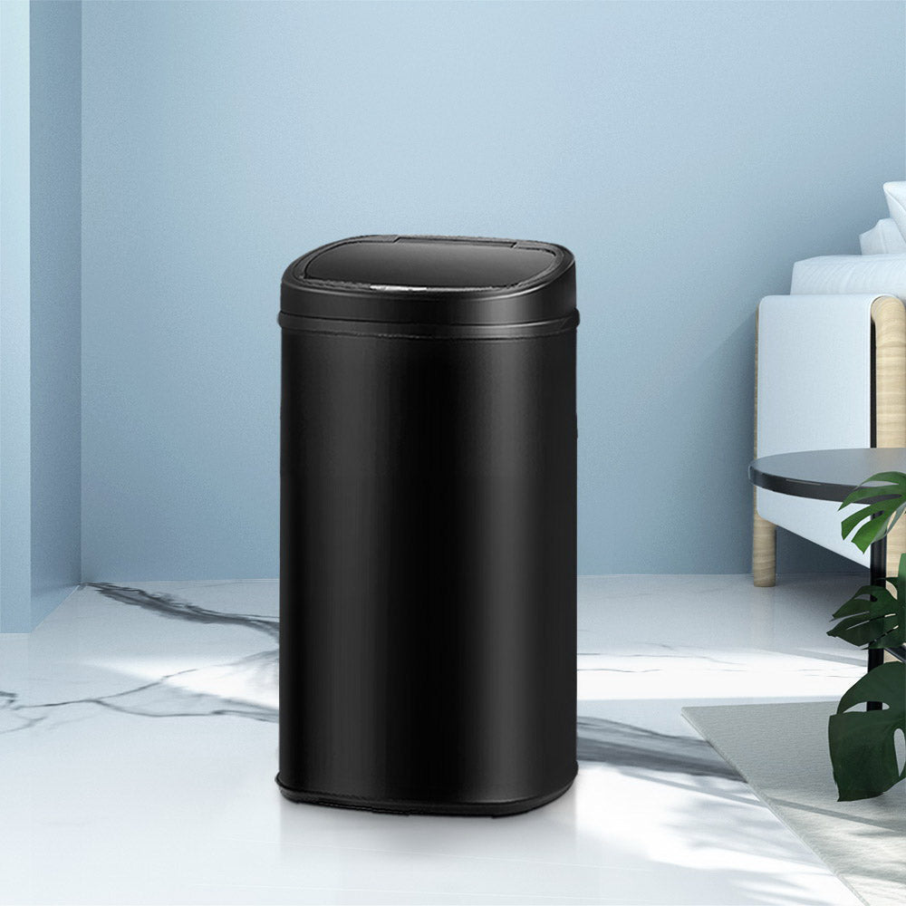 Devanti 58L Automatic Motion Sensor Rubbish Bin in Black Steel