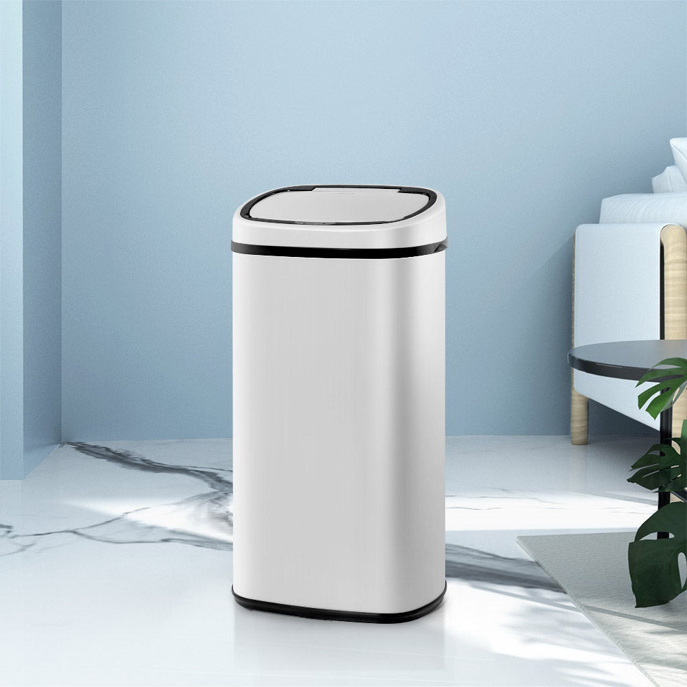 Devanti 58L Automatic Motion Sensor Trash Bin, White Steel