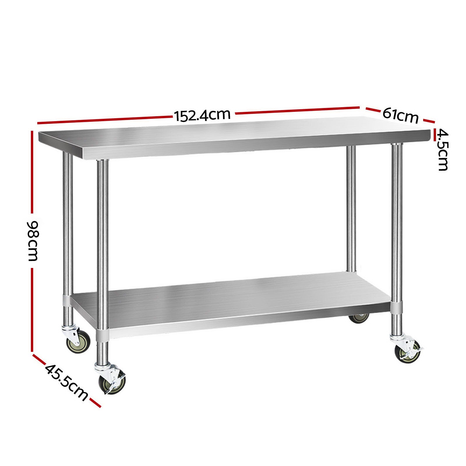 Cefito Stainless Steel Kitchen Bench with Wheels | 1524x610mm