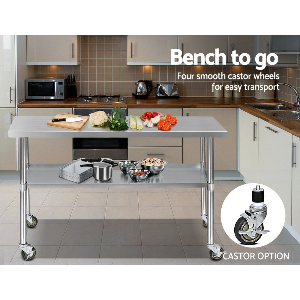 Cefito Stainless Steel Kitchen Bench with Wheels | 1524x610mm