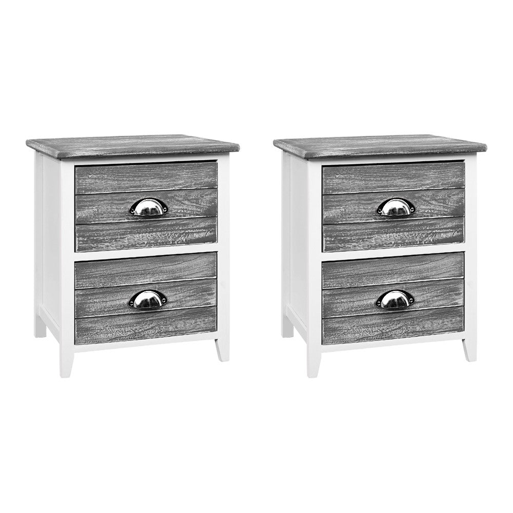 Artiss Vintage Bedside Tables Set of 2 | Grey Paulownia Wood