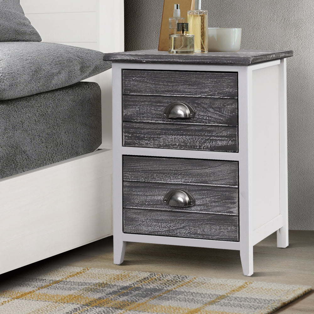 Artiss Vintage Bedside Tables Set of 2 | Grey Paulownia Wood