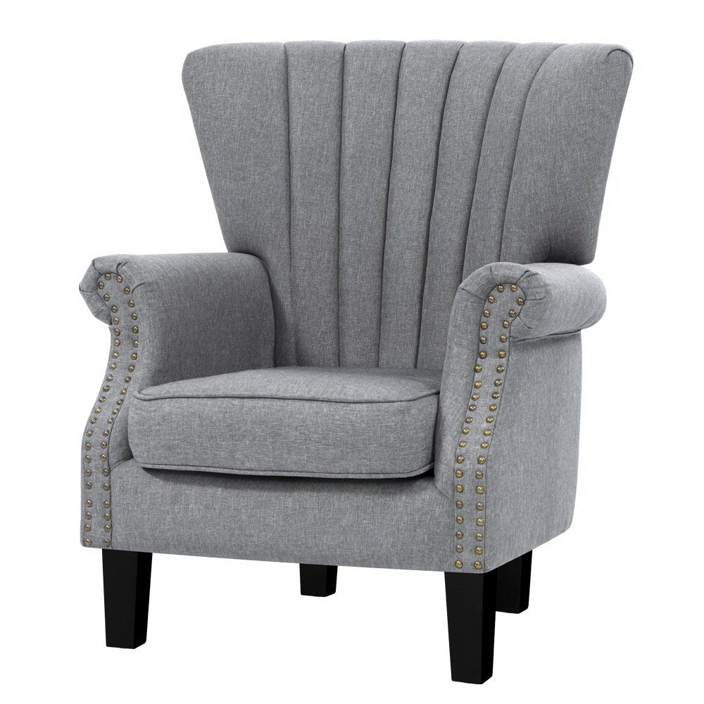 Artiss Andrew Grey Wingback Armchair with Button Studs