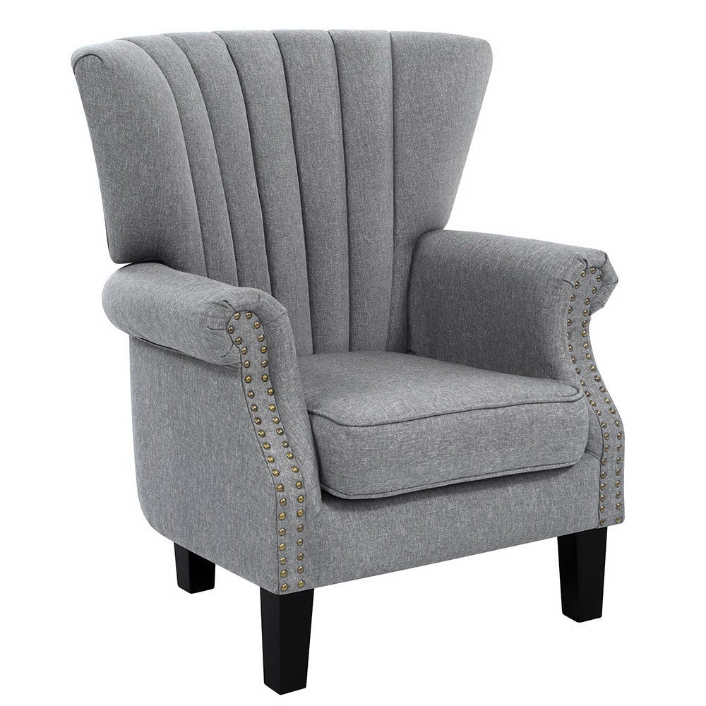 Artiss Andrew Grey Wingback Armchair with Button Studs