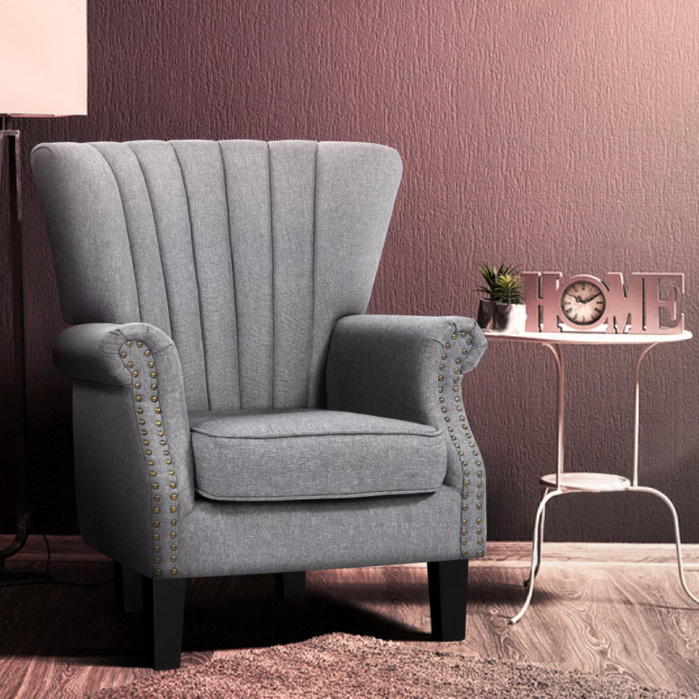 Artiss Andrew Grey Wingback Armchair with Button Studs