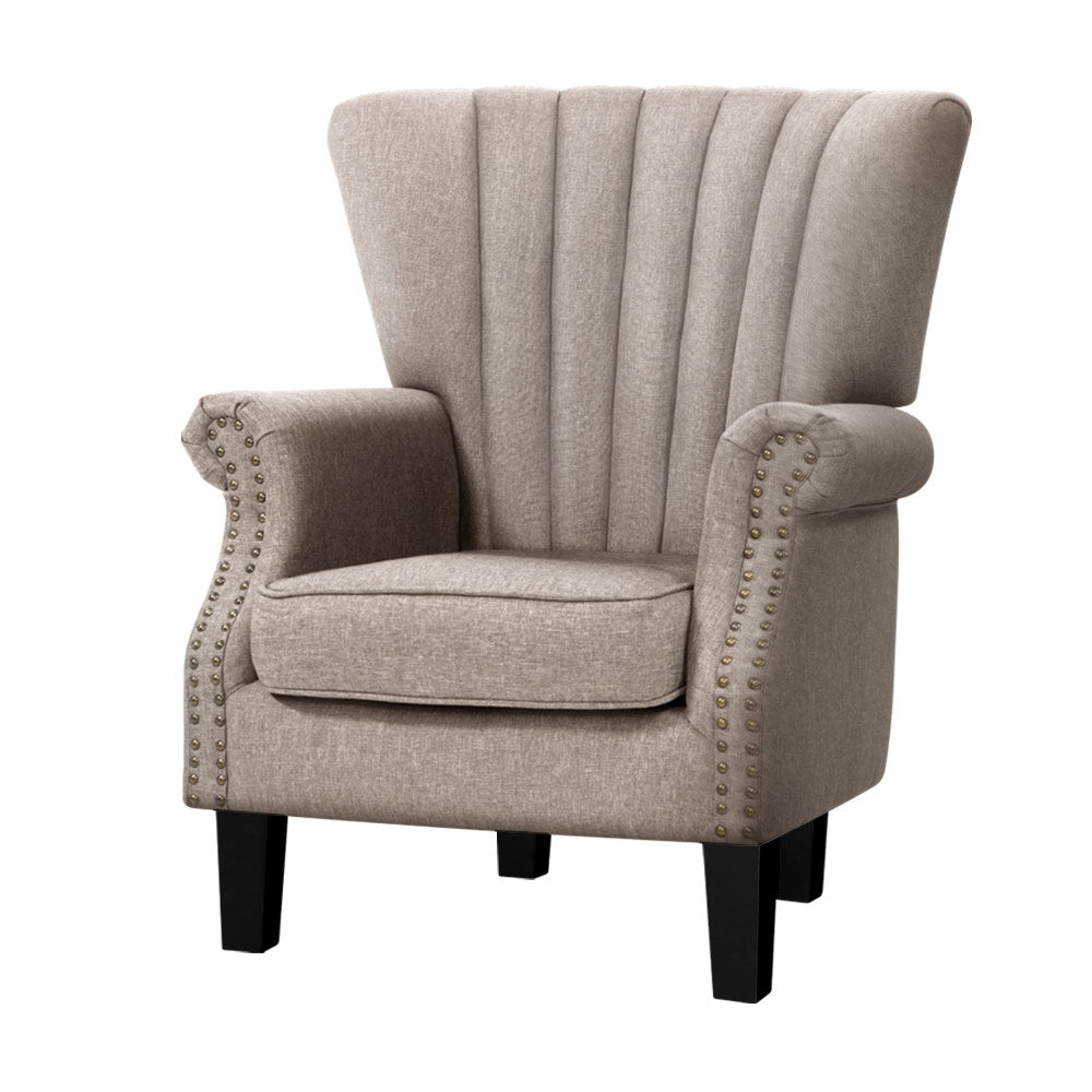 Artiss Andrew Beige Wingback Armchair with Button Studs