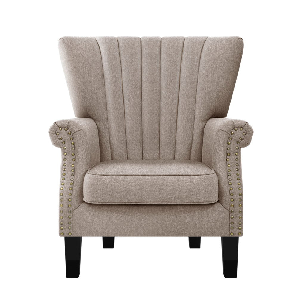 Artiss Andrew Beige Wingback Armchair with Button Studs