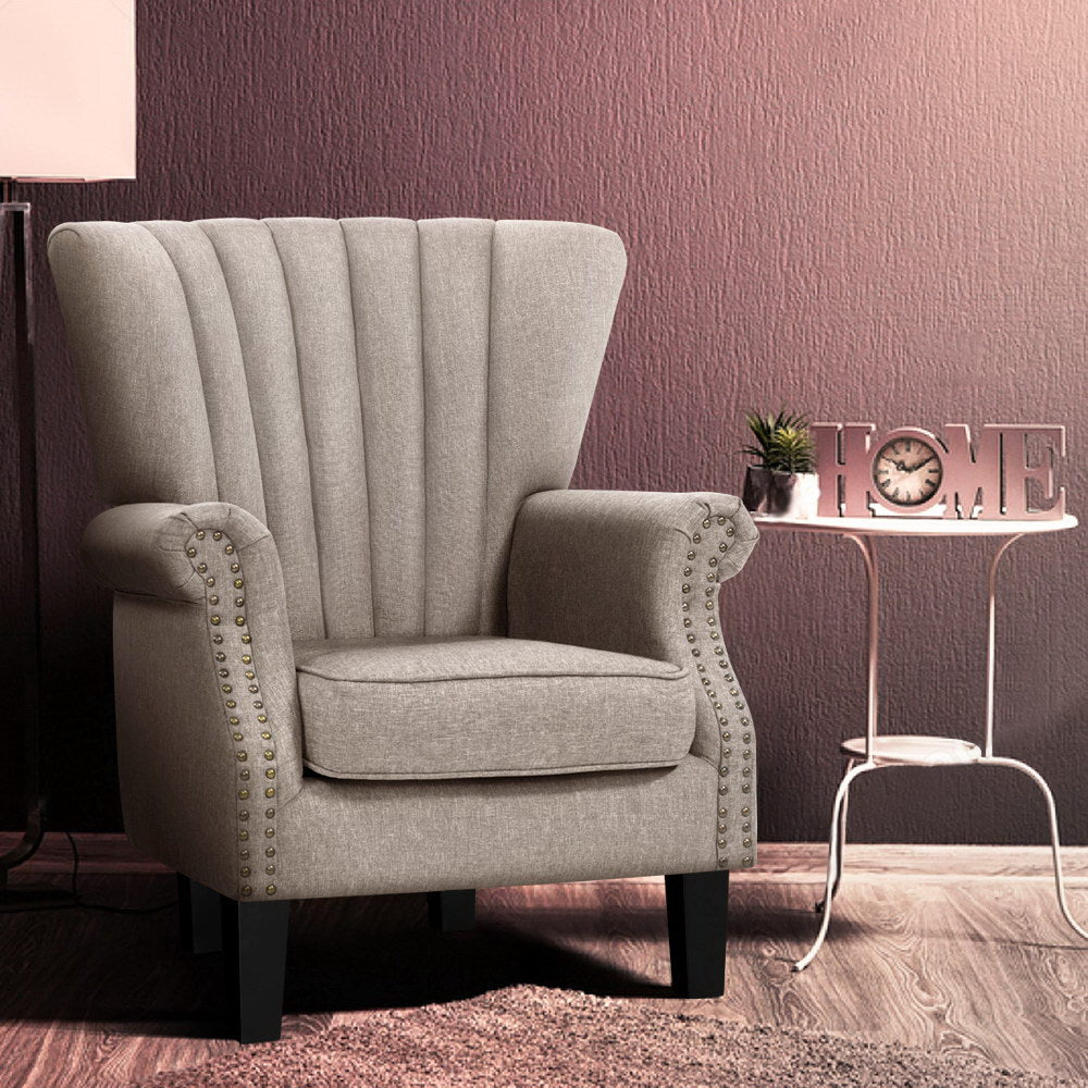 Artiss Andrew Beige Wingback Armchair with Button Studs