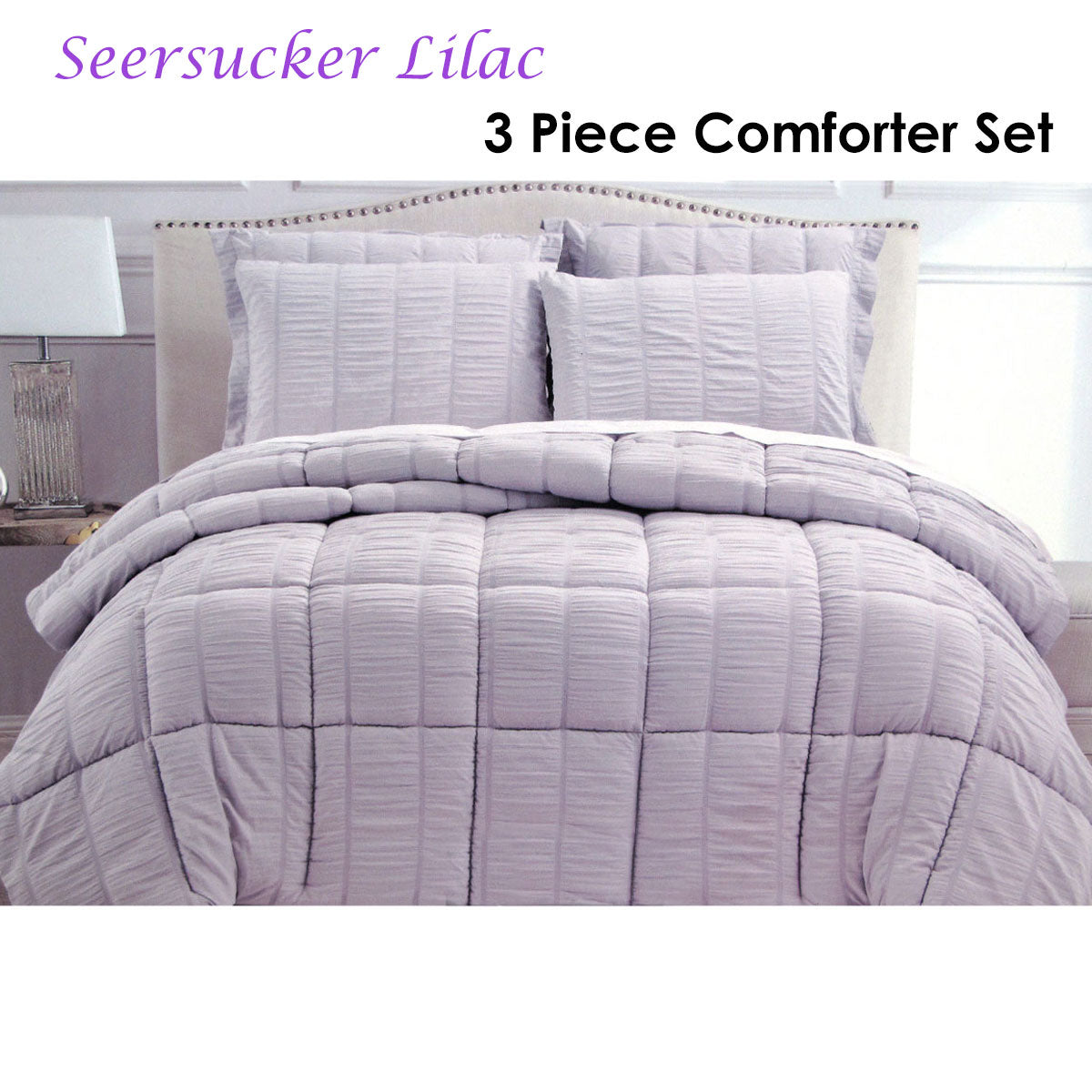 Hotel Living 3 Piece Seersucker Comforter Set King Lilac