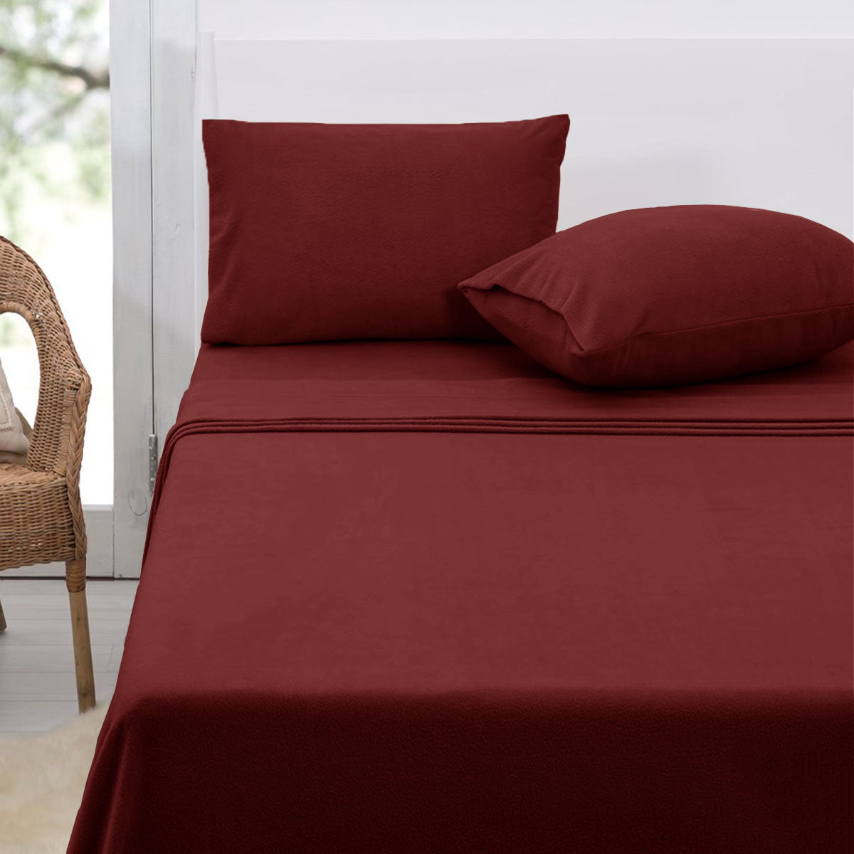 Polar Fleece Sheet Set Double 30cm Wall Burgundy