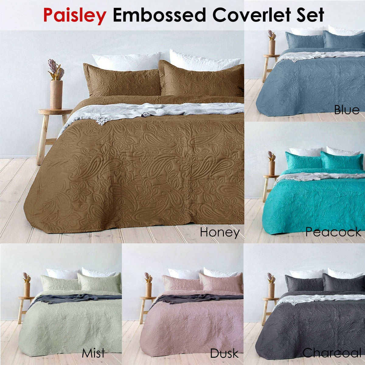 Bambury Paisley Embossed Dusk Coverlet Set Queen/King