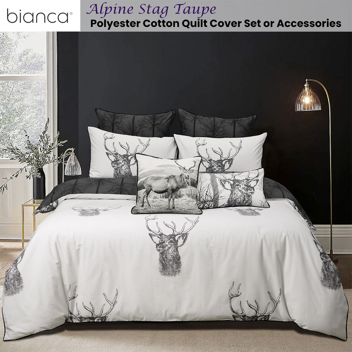 Bianca Alpine Stag Taupe Polyester Cotton Quilt Cover Set Super King