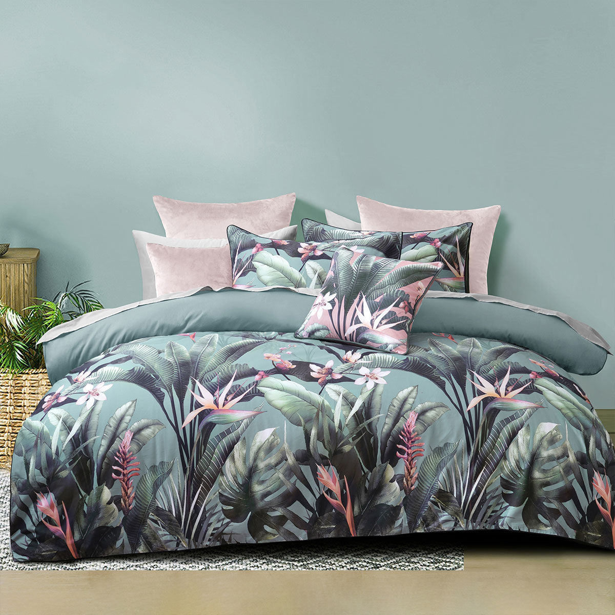 Bianca Mika Green Cotton Sateen Quilt Cover Set Queen