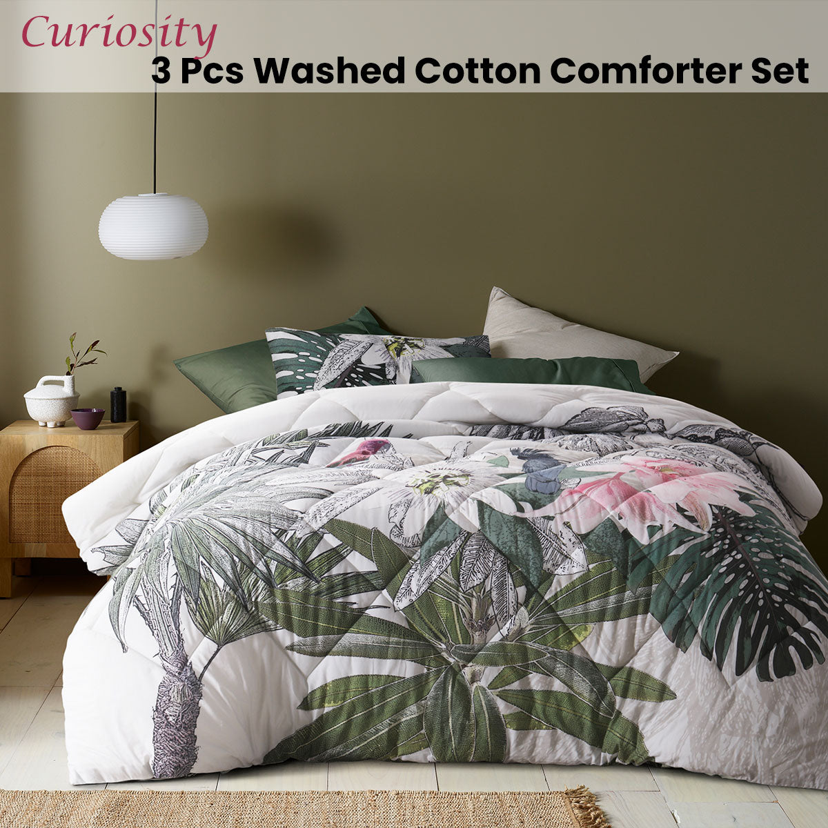 Accessorize Curiosity Washed Cotton Printed 3 Piece Comforter Set Queen