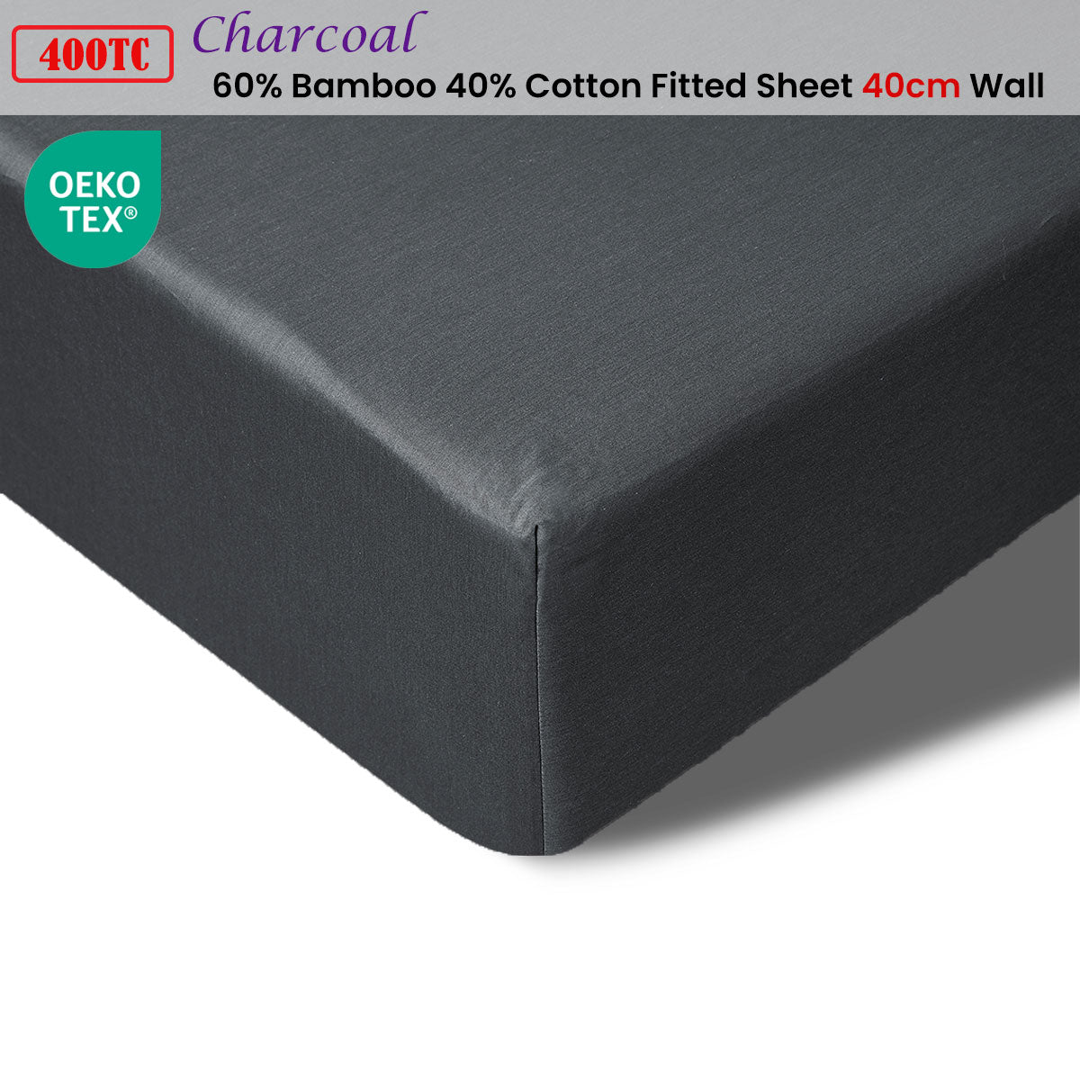 Accessorize 400TC Charcoal Bamboo Cotton Fitted Sheet 40cm Wall Single