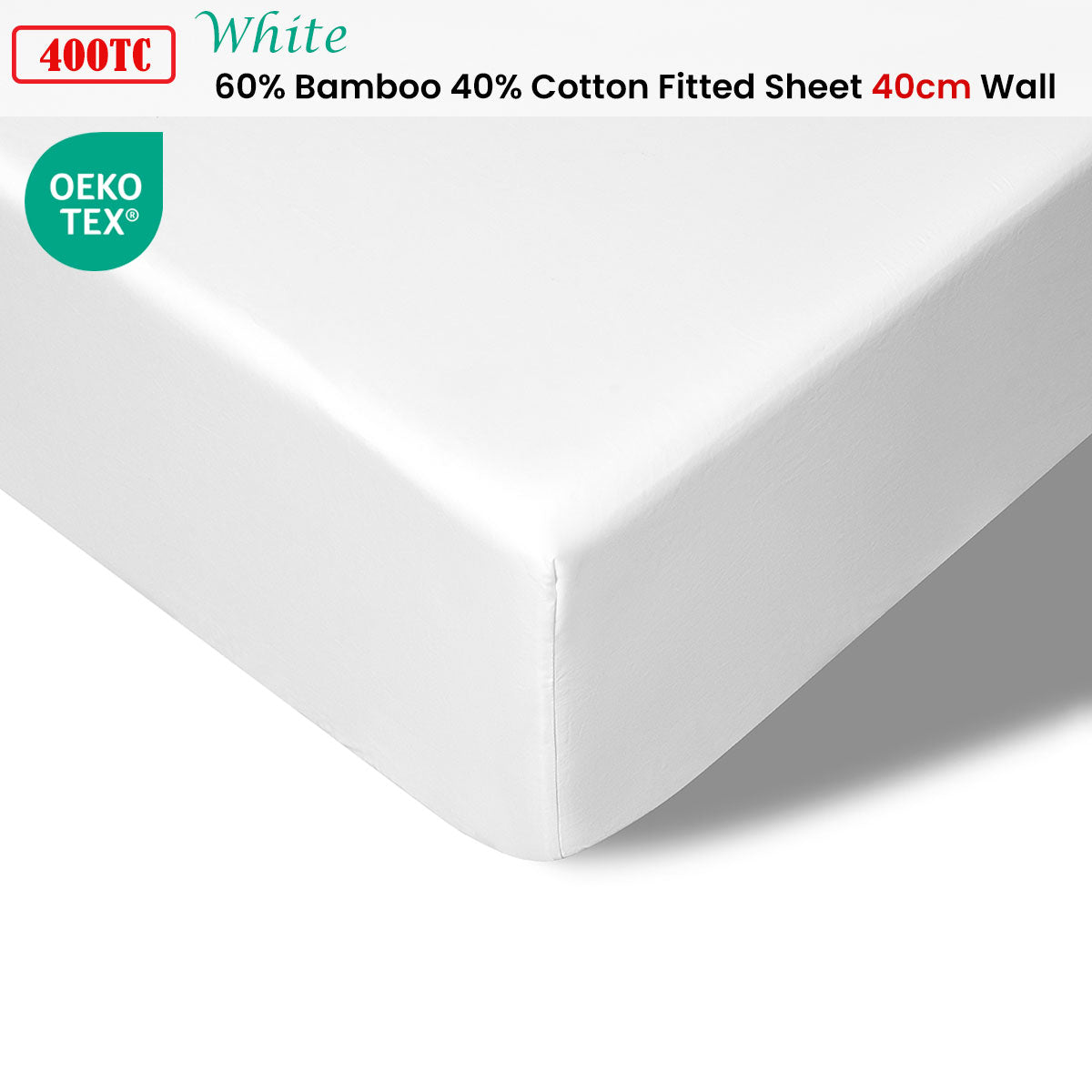 Accessorize 400TC White Bamboo Cotton Fitted Sheet 40cm Wall King