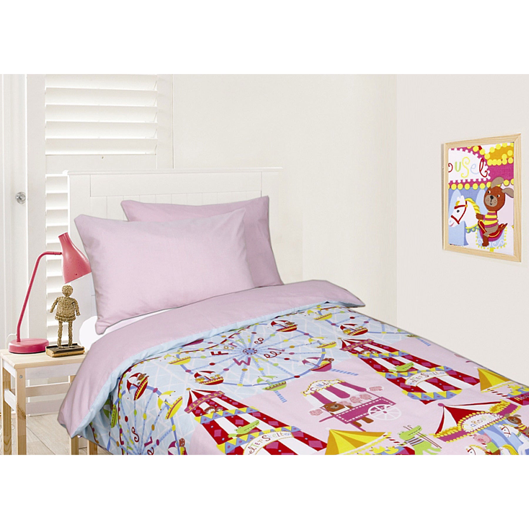 Happy Kids Glow in the Dark Quilt Cover Set Funfair Pink Single