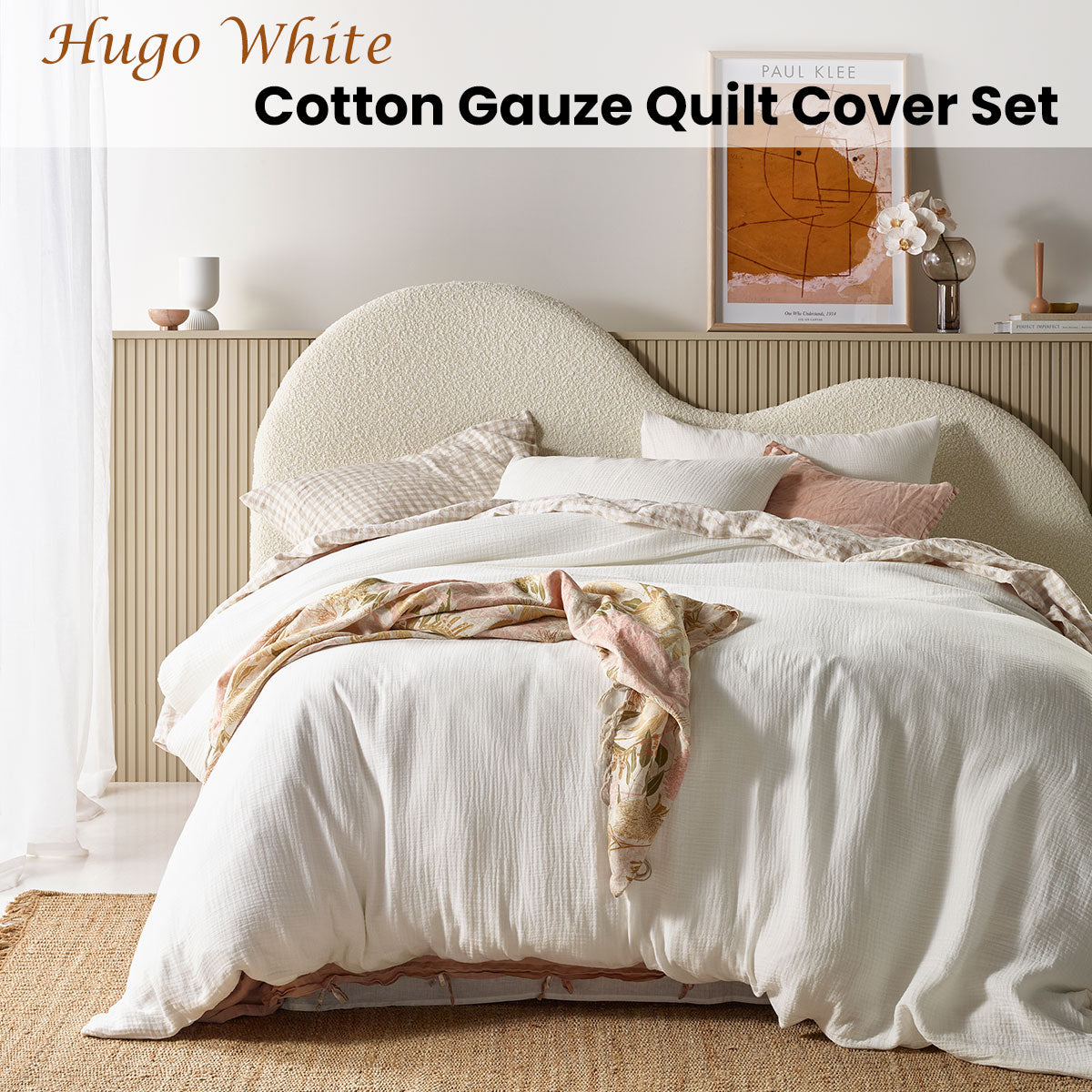 Vintage Design Homewares Hugo White Cotton Gauze Quilt Cover Set Queen